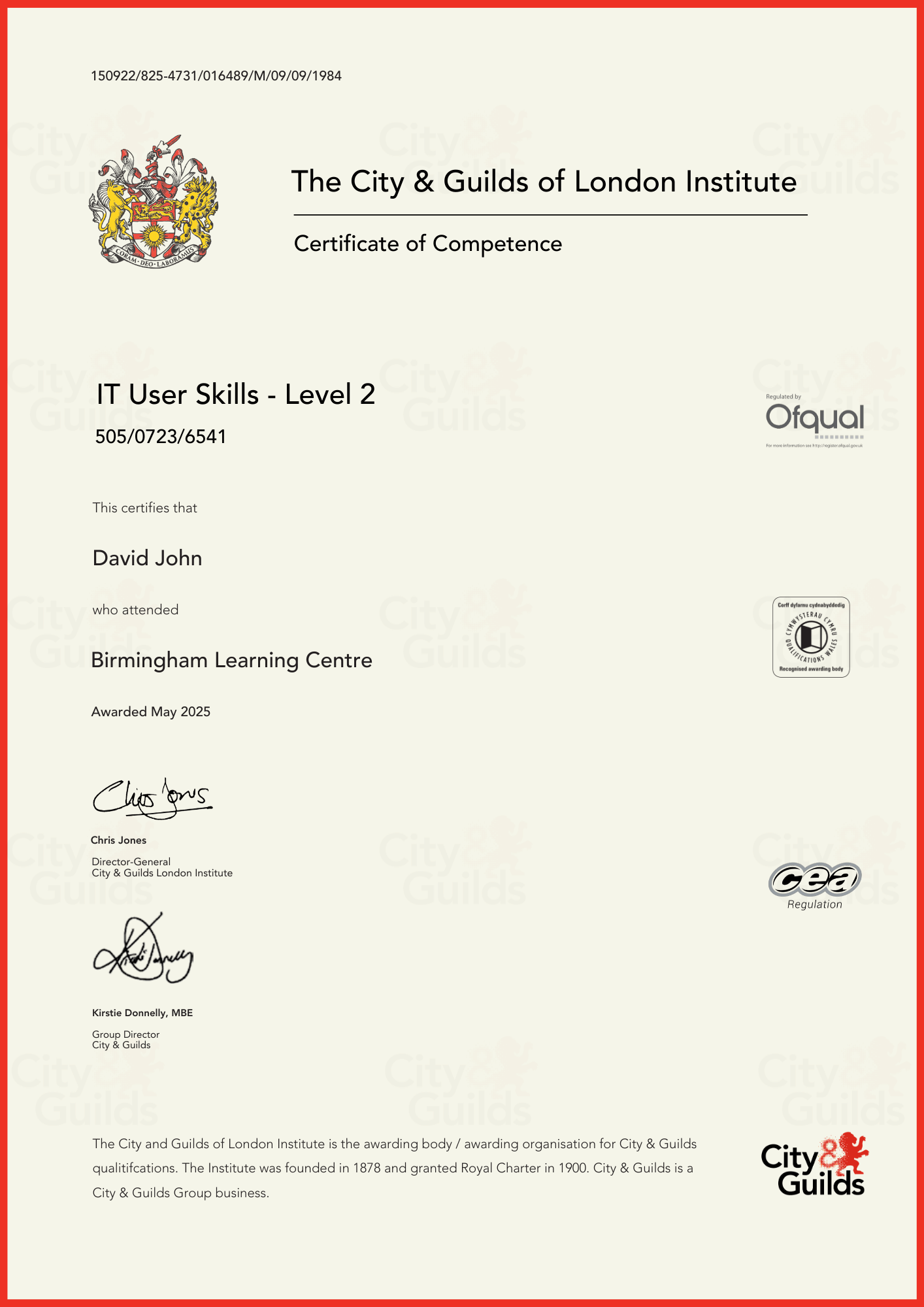 Editable City and Guilds Certificate Template – Classic & Professional Design